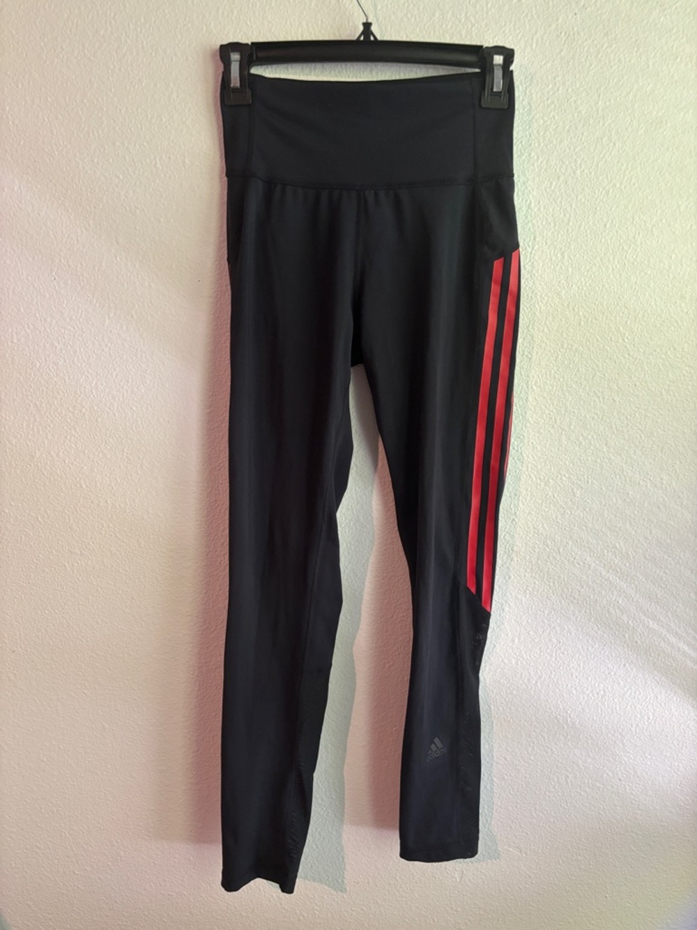 adidas Black Leggings with Red Side Stripes